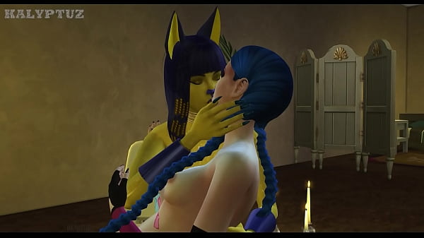 Jinx catches Ankha fingering and joins her on a lesbian duo (League of Legends &amp_ A Crossing)